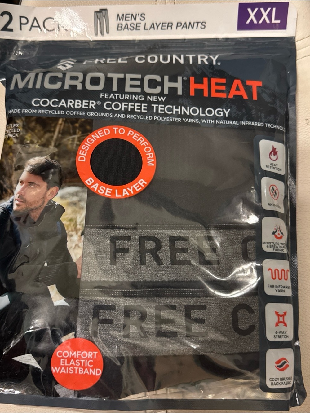 NWT Free Country Mens 2 Pack Black Base Layer Pants Size XXL